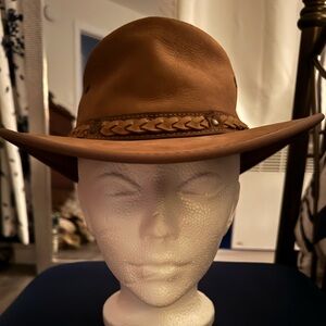 Women's Brown Suede Hat with Braided Detail like new